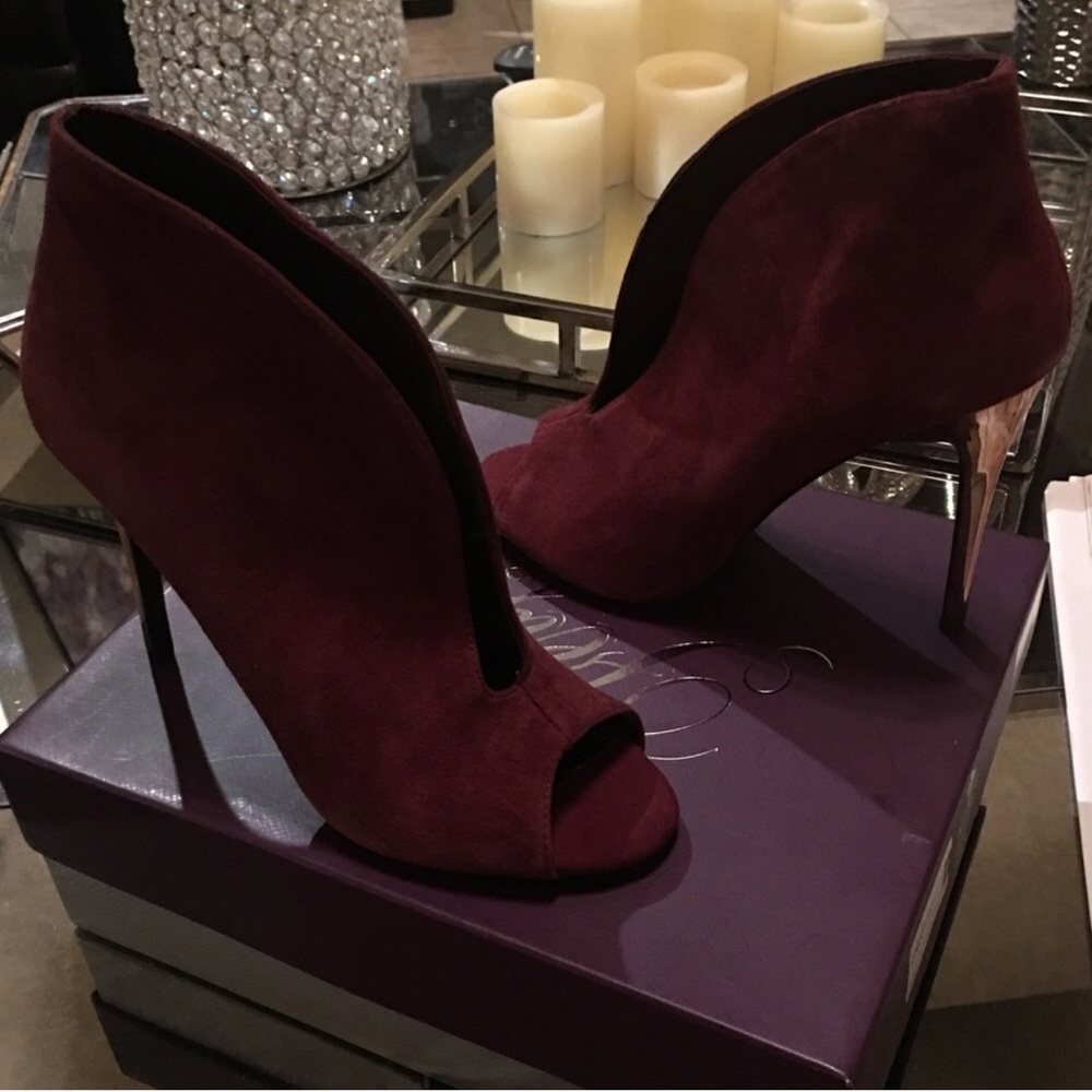 Fergie Rina, Wine Suede Peep Toe Heels
